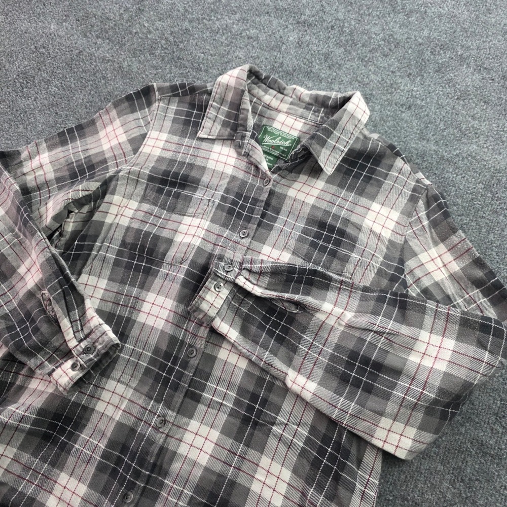 Woolrich Flannel Shirt Womens XL Charcoal Grey Plaid Cotton Button‎ Down Outdoor
